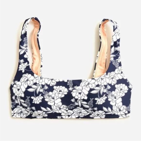 J. Crew Square‎ Neck Wide Strap Bikini Top In Magnolia Floral Navy Size 3X NWT - Picture 1 of 8